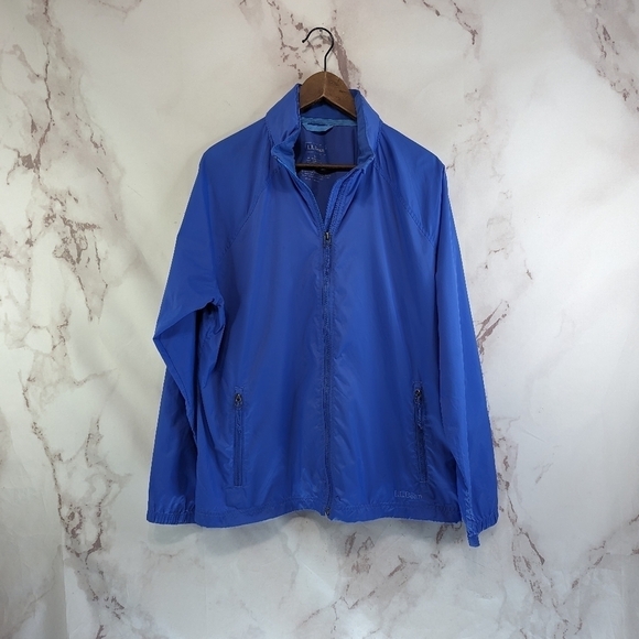 LL Bean Rain Jacket Womens Large Blue Full Zip Hooded Waterproof Windbreaker - Picture 1 of 13